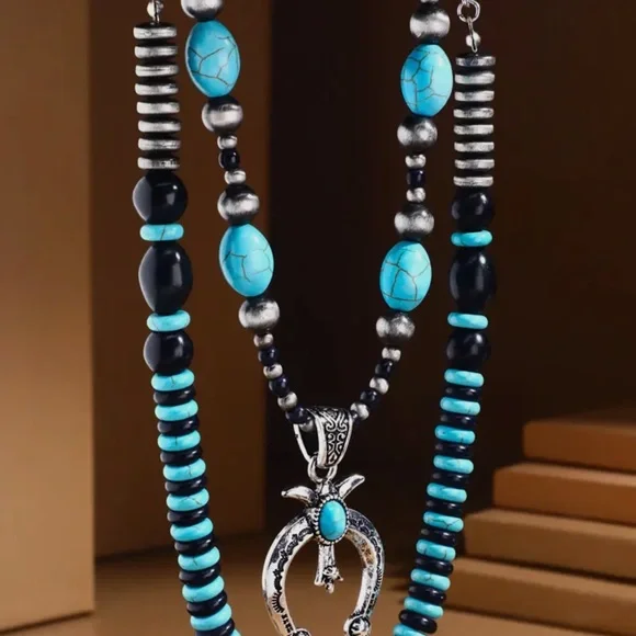 Turquoise and Silver Two Layer Necklace Set NWT - Picture 3 of 8